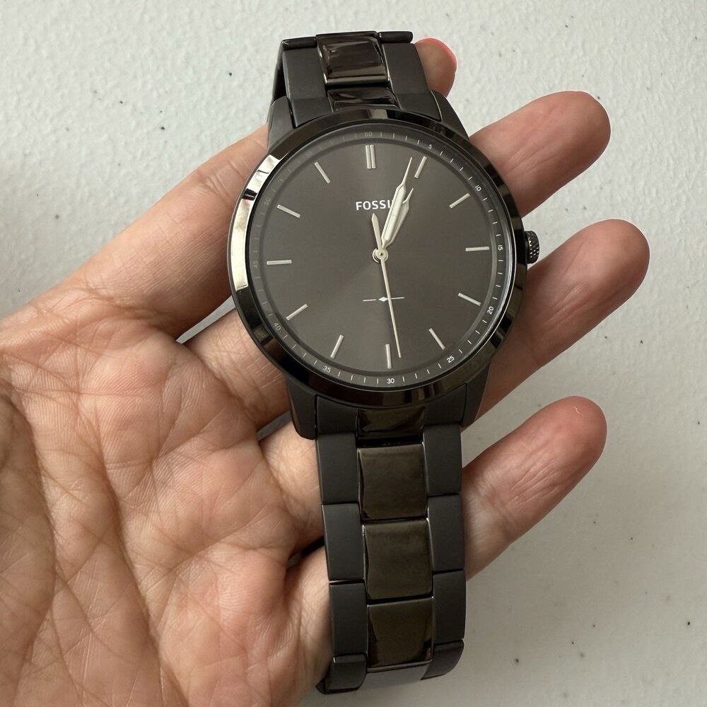 Fossil Men's Minimalist Smoke Stainless Steel Gray Dial 3-Hand  Watch Round Case
